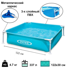 Басейн каркасний розміром 122х122х30см, об'єм: 337л, 57173 PN вага: 4,9 кг, від 3-х років