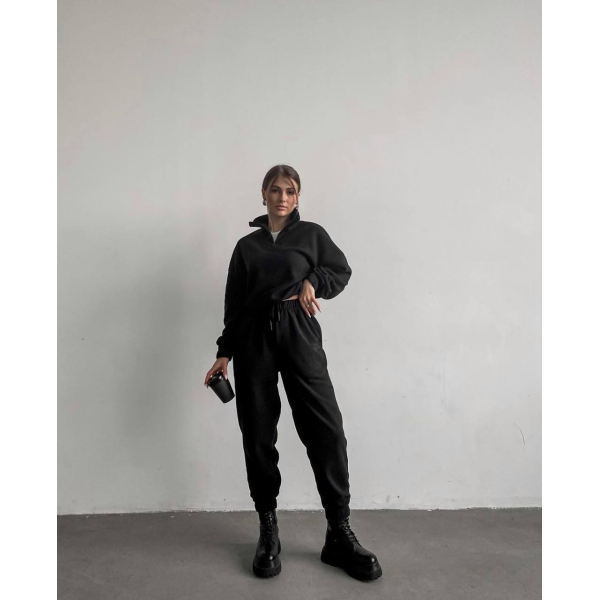 Комфортний спортивний oversize костюм, в чорном кольорі