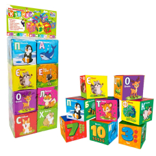 Кубики 40413 "4FUN Game Club", "Животные", 6 штук, мягкие, водонепроницаемая ткань, буквы, геометрические фигуры