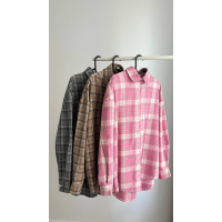 Стильная oversize рубашка в клетку, в розовом цвете