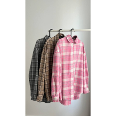 Стильна oversize сорочка в клітинку, в рожевому кольорі 