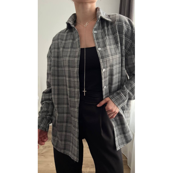 Стильна oversize сорочка в клітинку, в рожевому кольорі 