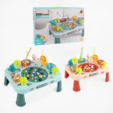 Рыбалка 7732 B - 2 цвета, песенка, 3 удочки, фигурки животных, наклейки, 21 рыбка