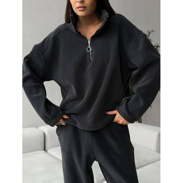 Жіночий спортивний костюм на флісі, в кольорі графіт S-М