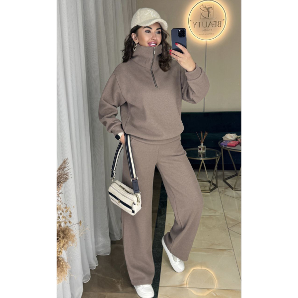 Жіночий стильний та теплий в'язаний костюм ангора мокко L-XL(46-48)