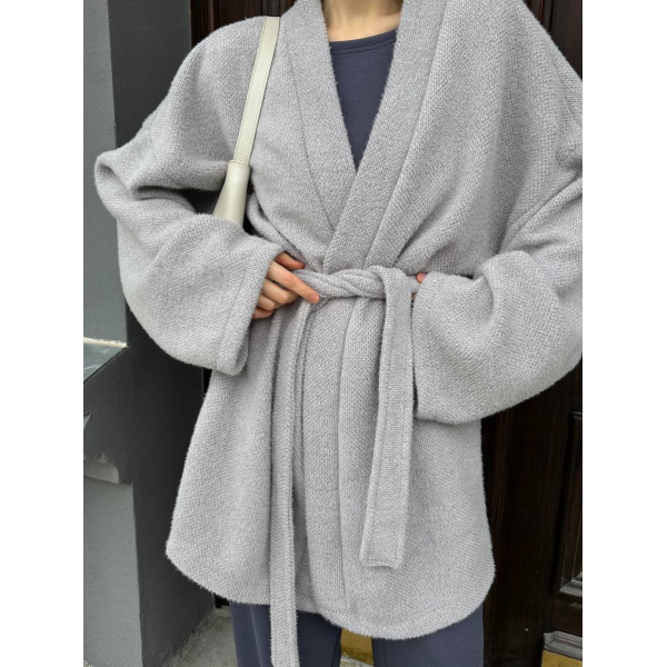 Жіночий кардиган з ангори з поясом, в чорному кольорі 42-52