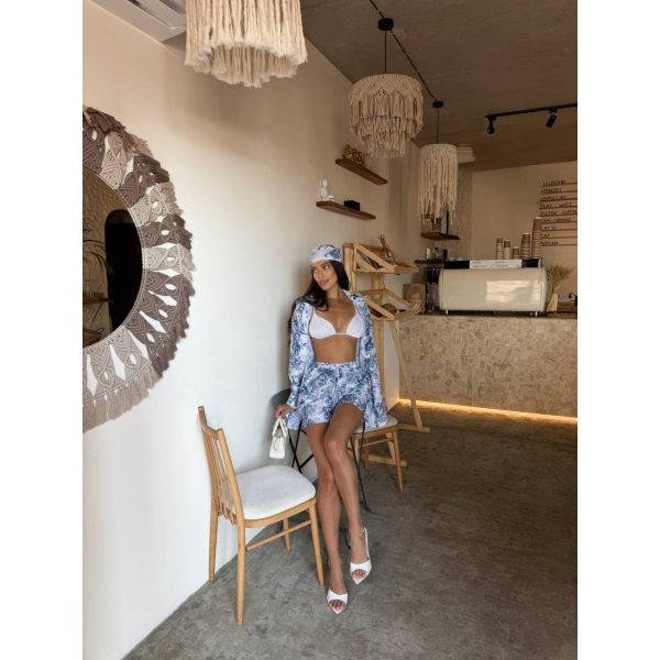 Літній костюм в принт сорочка та шорти, в рожевому кольорі 42-44