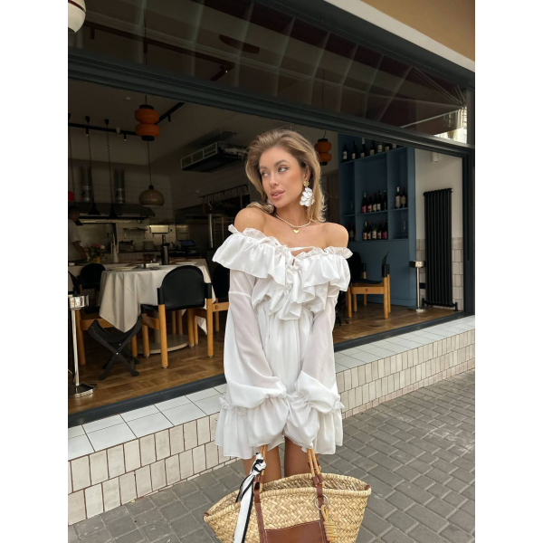 Легка шифонова сукня, в молочному кольорі one size (s/l)