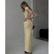 Жіноча максі сукня-футболка облягаюча, в кольорі банан (one size)