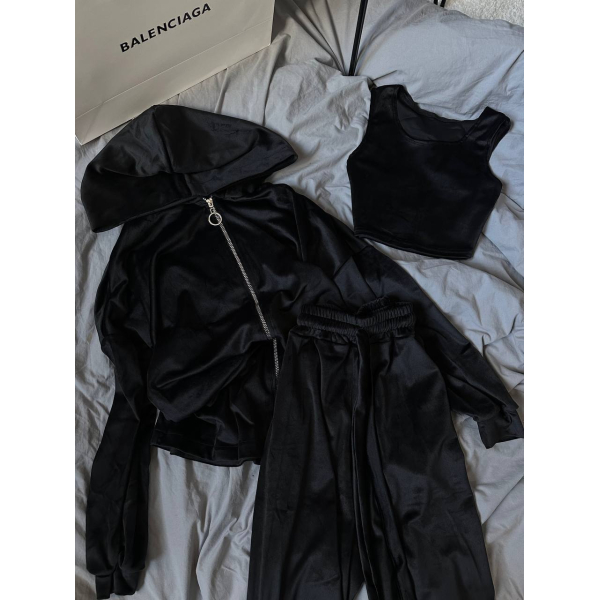 Жіночий велюровий костюм (палаццо, топ, кофта) в блакитному кольорі, 42-46