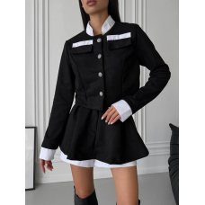 Жіночий замшевий костюм піджак+шорти-спідниця, в чорному кольорі 48-52