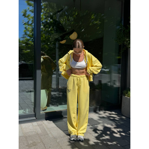 Жіночий спортивний костюм оверсайз (худі + штани), жовтий 48-52