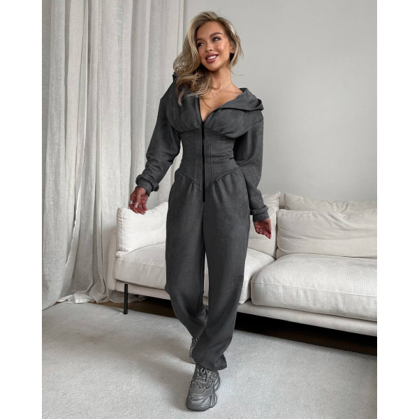 Жіночий комбінезон з корсетною вставкою та блискавкою, бордо колір S-М