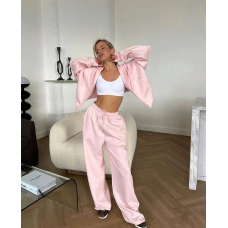 Костюм жіночий oversize, двійка (штани палаццо+кофта) рожевий колір 42-46