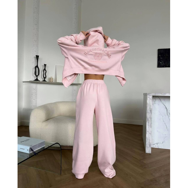 Костюм жіночий oversize, двійка (штани палаццо+кофта) рожевий колір 48-50