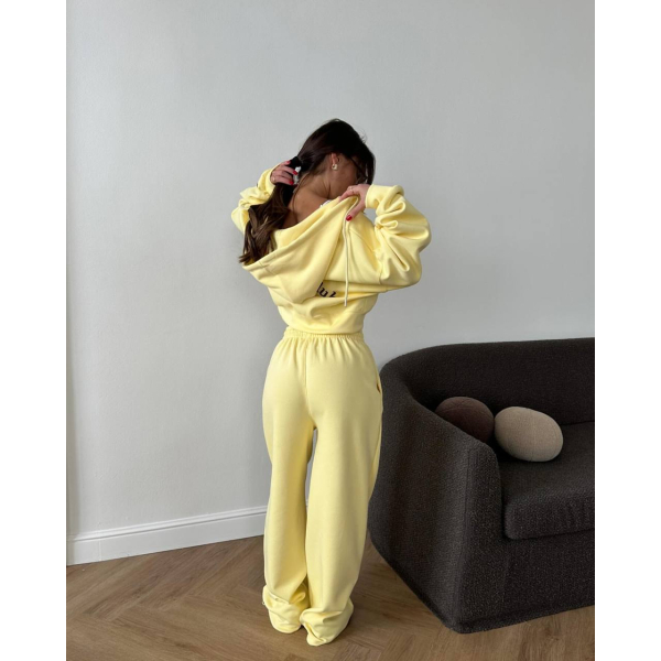 Костюм жіночий oversize, двійка (штани палаццо+кофта) лимонний колір 42-46