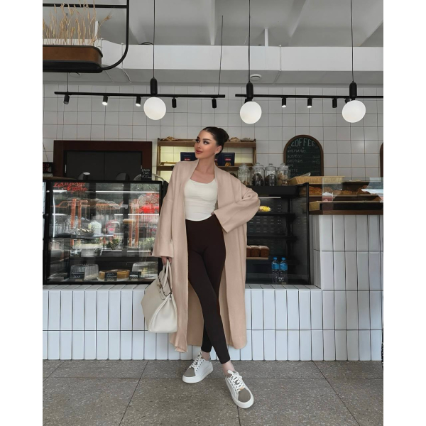 Жіночий кардиган максі довгий oversize трикотажний, в бежевому кольорі 