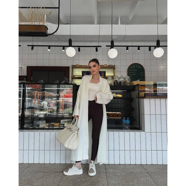 Жіночий кардиган максі довгий oversize трикотажний, в бежевому кольорі 
