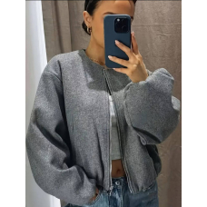 Жіноча куртка-бомбер сірий oversize на блискавці
