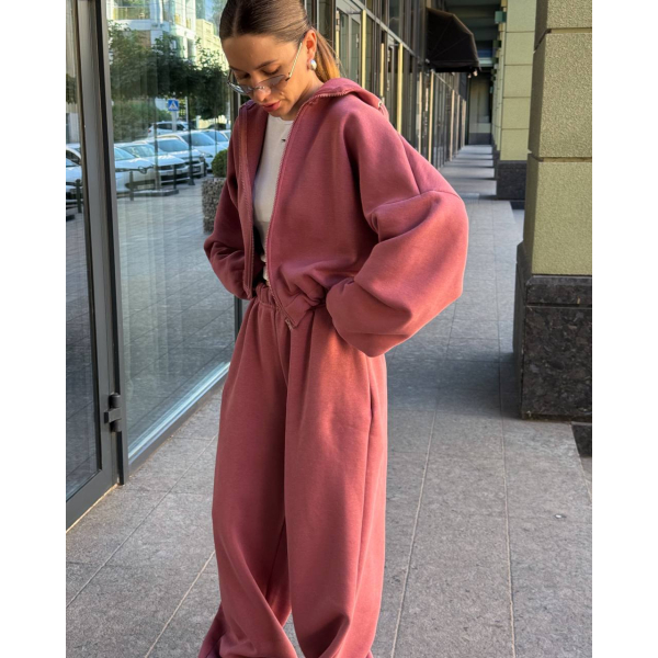 Жіночий спортивний костюм oversize худі на блискавці + широкі штани\джогери 42-46