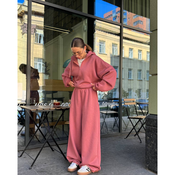 Жіночий спортивний костюм oversize худі на блискавці + широкі штани\джогери 42-46