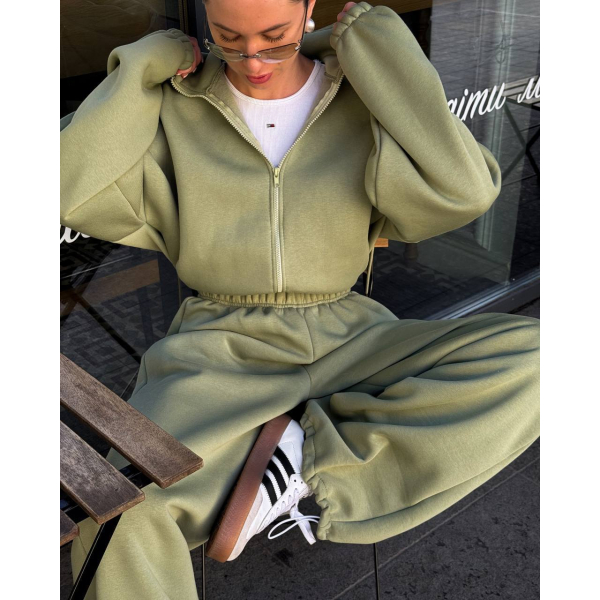 Жіночий спортивний костюм oversize худі на блискавці + широкі штани\джогери 48-52