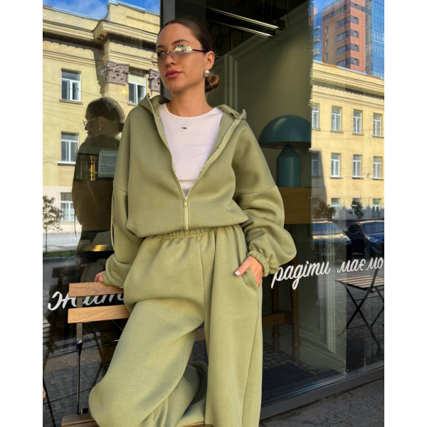 Жіночий спортивний костюм oversize худі на блискавці + широкі штани\джогери 42-46