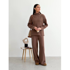 Жіночий теплий костюм светр + широкі штани, в шоколадному кольорі 42-46