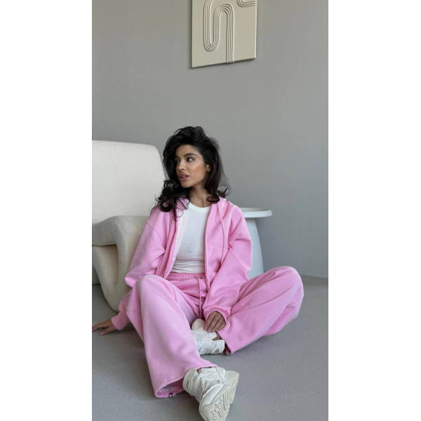 Жіночий спортивний костюм oversize на флісі, в барбі кольорі 42-46
