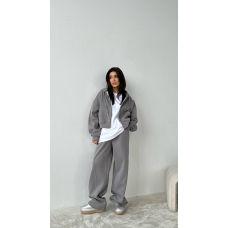 Жіночий спортивний костюм oversize на флісі, в графіт кольорі 42-46