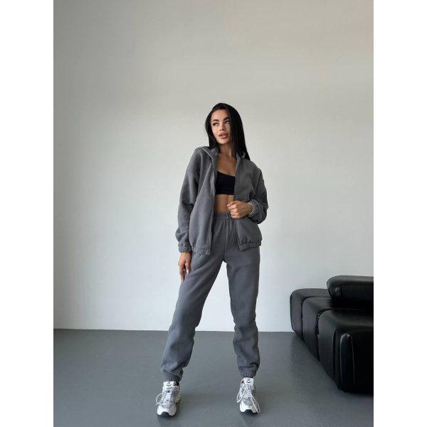 Жіночий теплий костюм на флісі, в графіт кольорі 42-44