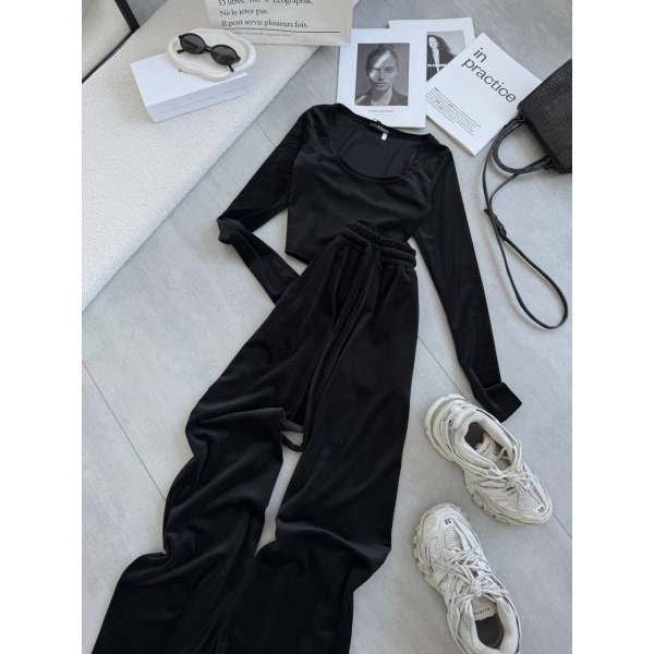 Жіночий костюм із топом і широкими штанами, в шоколад кольорі 42-44