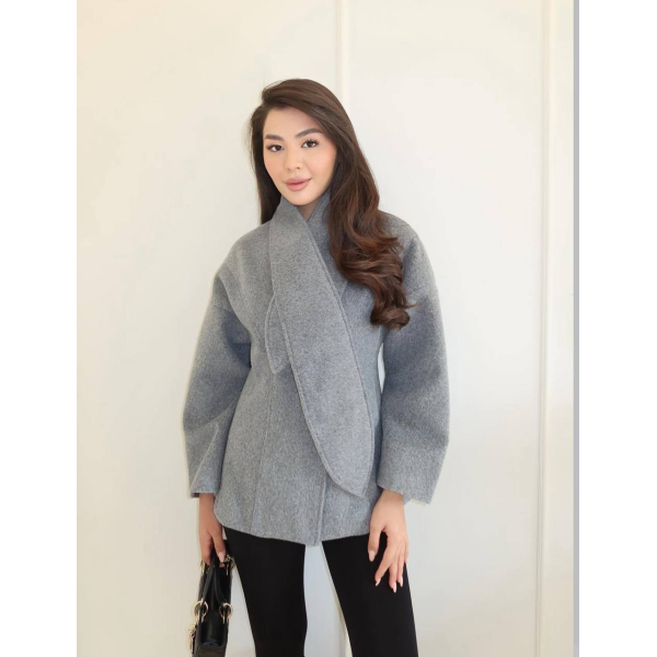 Жіночий кашеміровий тренч на запах, в чорному кольорі 42-46 (S-L)