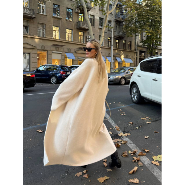 Жіночий кардиган максі з альпаки, в молочному кольорі One size 