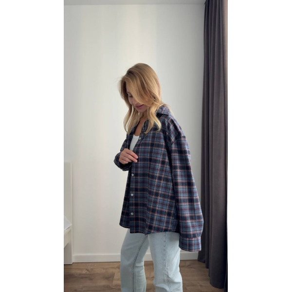 Жіноча картата сорочка в клітинку oversize, синій колір 