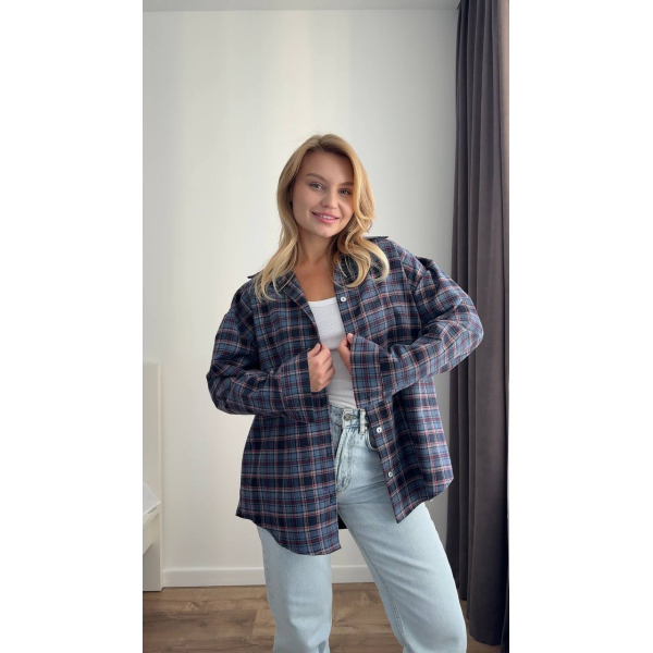 Жіноча картата сорочка в клітинку oversize, рожевий колір 