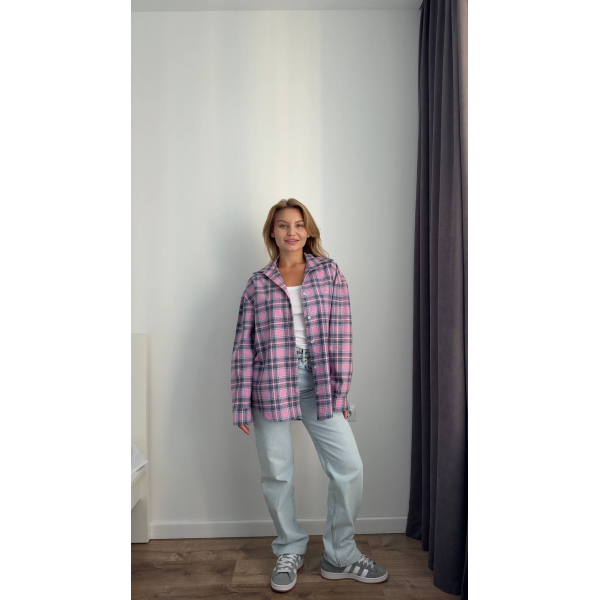 Жіноча картата сорочка в клітинку oversize, рожевий колір 