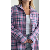 Жіноча картата сорочка в клітинку oversize, рожевий колір 
