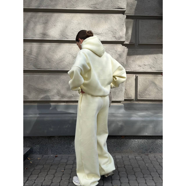 Жіночий оверсайз спортивний костюм на флісі, худі з капюшоном+широкі штани\джогери, в чорному кольорі 48-52