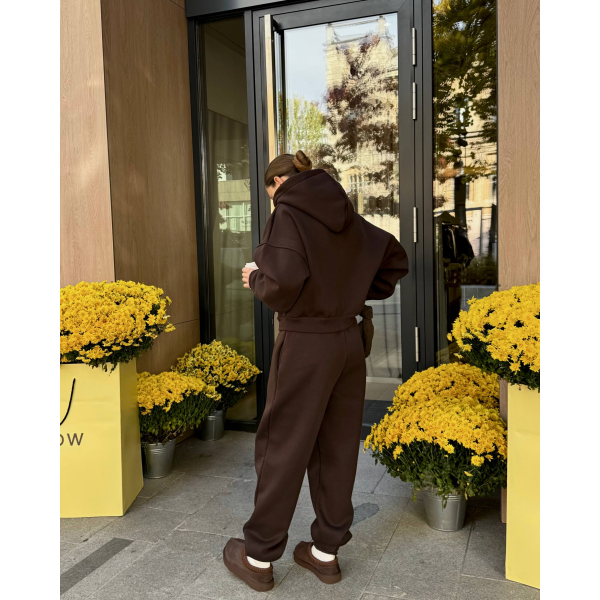 Жіночий оверсайз спортивний костюм з худі на блискавці та джогери, в чорному кольорі 48-50