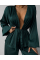 Жіночий піжамний костюм шовковий сорочка з поясом + штани, в чорному кольорі 48-50