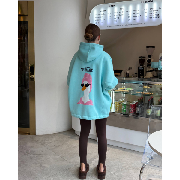 Жіноче худі з капюшоном та принтом гусака на спині, в кремовому кольорі 42-48