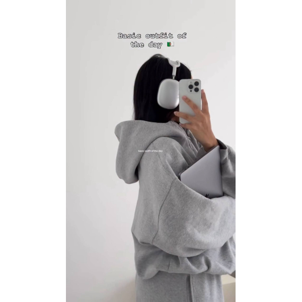 Жіночий сірий костюм oversize з худі та широкими штанами, двусторонній фліс 44-46