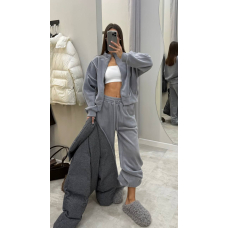 Жіночий спортивний костюм oversize кофта на блискавці + штани, в сірому кольорі 46-48