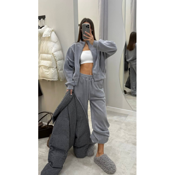 Жіночий спортивний костюм oversize кофта на блискавці + штани, в шоколадному кольорі 46-48