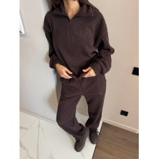 Жіночий спортивний костюм oversize з флісу кофта на блискавці + штани, в шоколадному кольорі 42-44