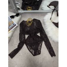 Елегантне жіноче боді з мережива, напівпрозоре в шоколадному кольорі 42-44