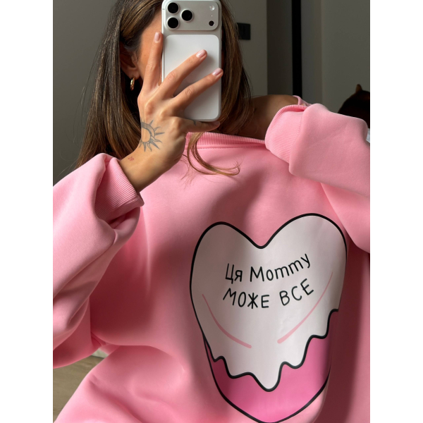 Жіночий світшот оверсайз Mommy, в барбі кольорі 42-48