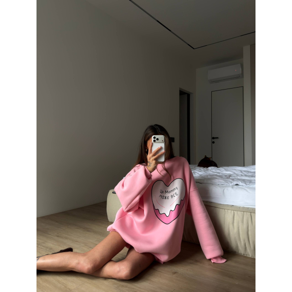 Жіночий світшот оверсайз Mommy, в барбі кольорі 42-48