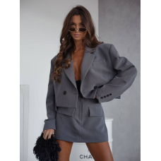 Жіночий костюм з укороченим піджаком і міні спідницею, в кольорі графіт 44-46